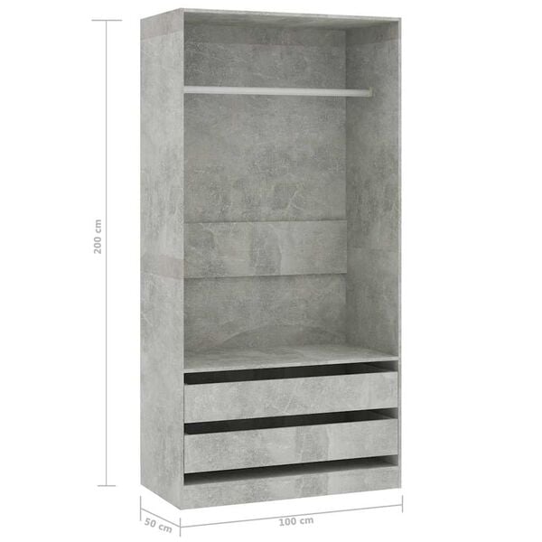 vidaXL Ντουλάπα Γκρι του Σκυροδέματος 100 x 50 x 200 εκ. Επεξ. Ξύλο
