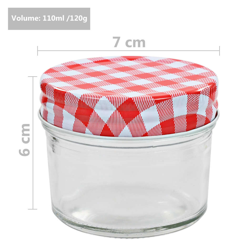 vidaXL Βάζα Μαρμελάδας 24 τεμ. 110 ml Γυάλινα με Κόκκινα/Λευκά Καπάκια