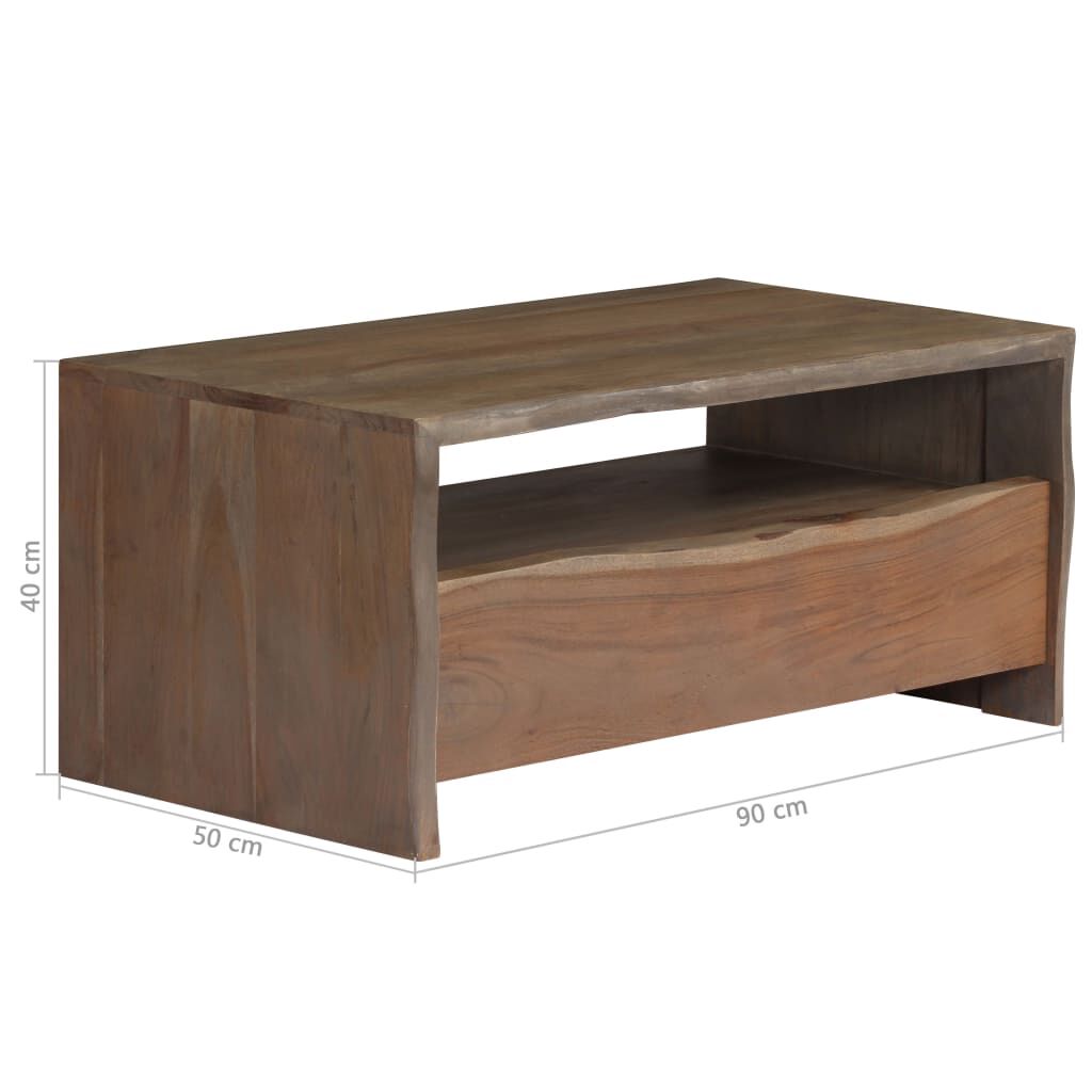 vidaXL Τραπέζι Σαλονιού Live Edge Γκρι 90x50x40 εκ. Μασίφ Ξύλο Ακακίας