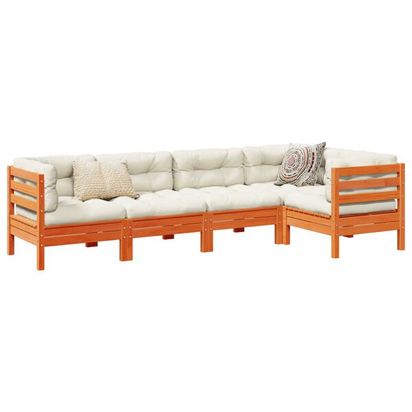 vidaXL Σαλόνι Κήπου Σετ 5 Τεμαχίων Καφέ Μασίφ Ξύλο Πεύκου με Μαξιλάρια