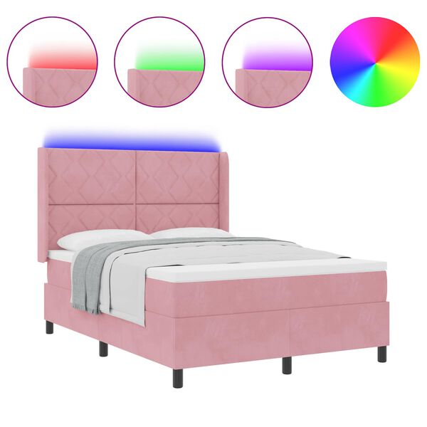 vidaXL &Kappa;&rho;&epsilon;&beta;ά&tau;&iota; Box Spring LED &mu;&epsilon; &Sigma;&tau;&rho;ώ&mu;&alpha; &Rho;&omicron;&zeta; 160 x 200 cm &Beta;&epsilon;&lambda;&omicron;ύ&delta;&omicron;