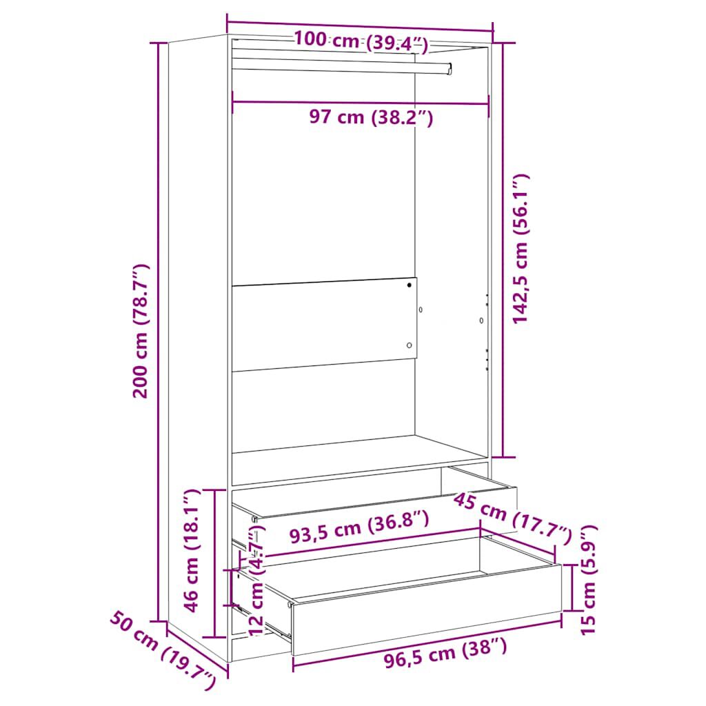 vidaXL Ντουλάπα Λευκή 100 x 50 x 200 εκ. από Επεξ. Ξύλο