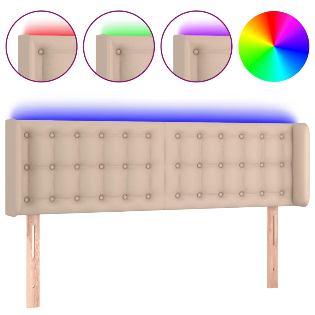 vidaXL Κεφαλάρι Κρεβατιού LED Καπουτσίνο 147x16x78/88εκ. Συνθετ. Δέρμα