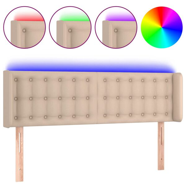 vidaXL Κεφαλάρι Κρεβατιού LED Καπουτσίνο 147x16x78/88εκ. Συνθετ. Δέρμα