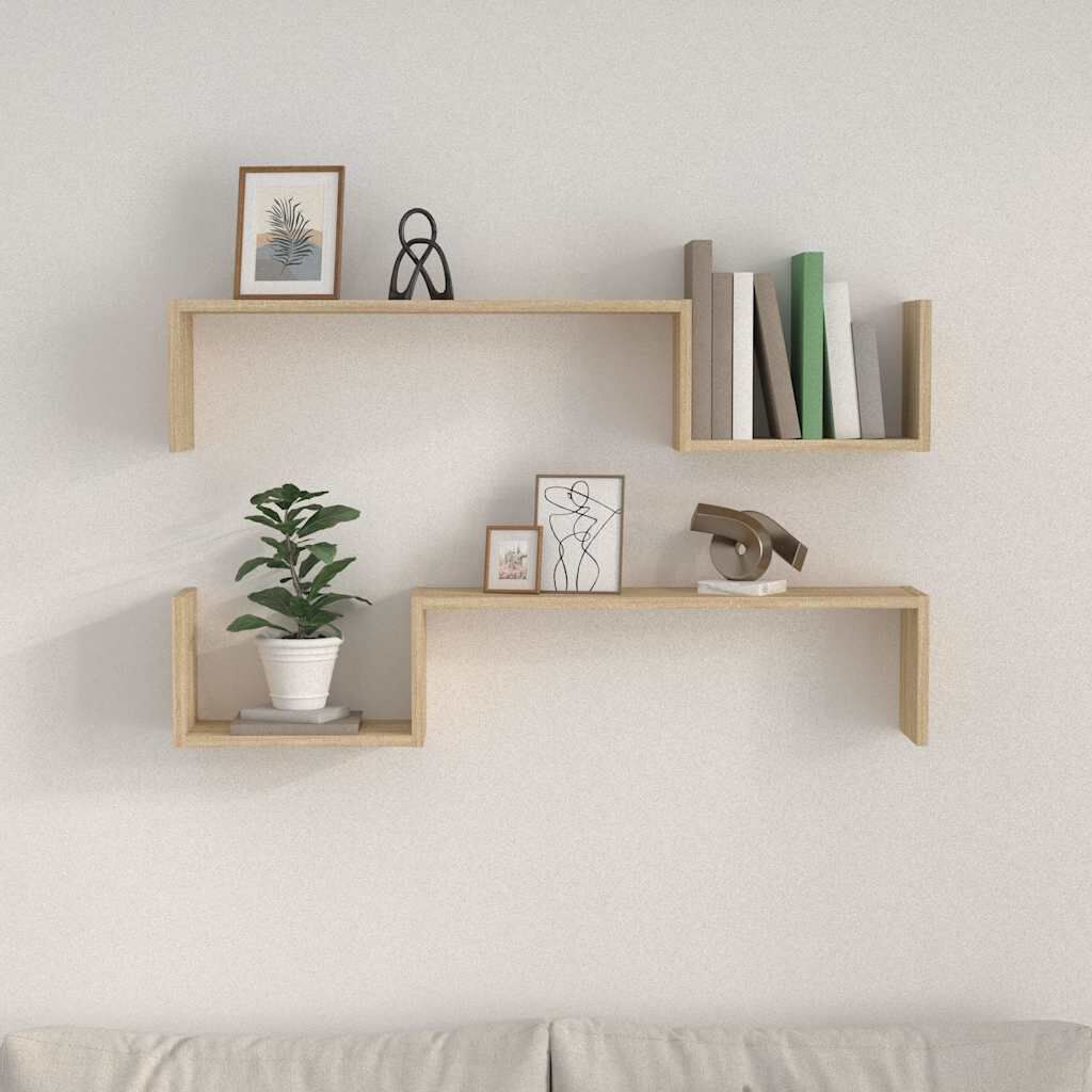 vidaXL Ραφιέρες Τοίχου 2 τεμ Sonoma Δρυς 100 x 15 x 50 εκ. Επεξ. Ξύλο