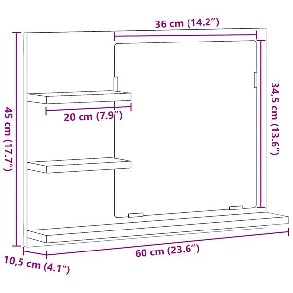 vidaXL Καθρέφτης Μπάνιου Μαύρη Δρυς 60 x 10,5 x 45 εκ. Μοριοσανίδα