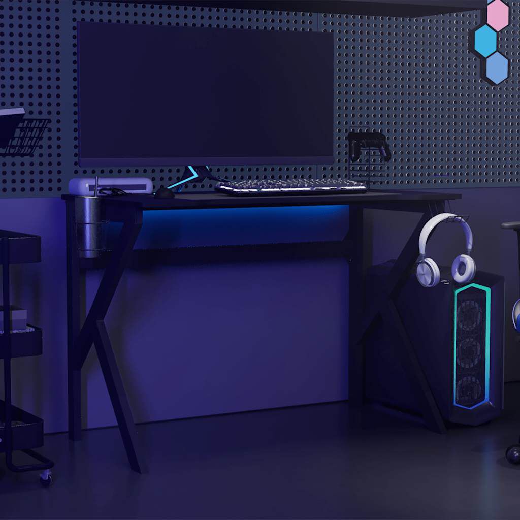 vidaXL Γραφείο Gaming Μαύρο 110 x 60 x 75 εκ. με Πόδια σε Σχήμα Κ