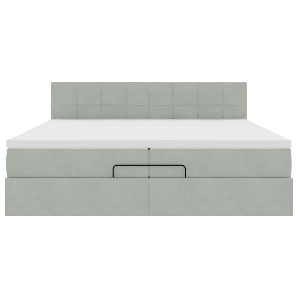 vidaXL Οθωμανικό κρεβάτι με στρώματα & LEDs Ανοιχτό γκρι Βελούδο