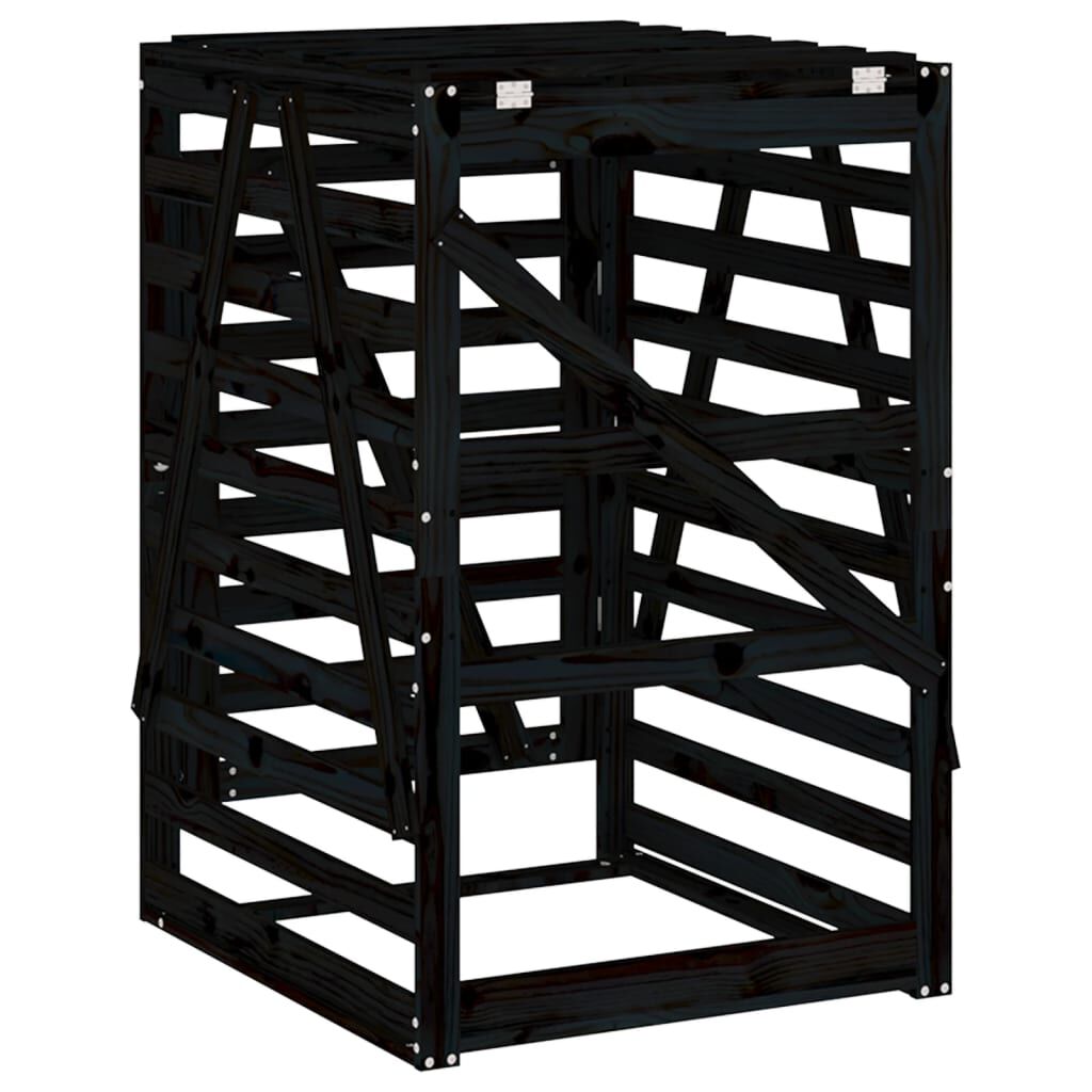 vidaXL Αποθ. Τροχήλατου Κάδου Μαύρη 84x90x128,5 εκ. Μασίφ Ξύλο Πεύκου