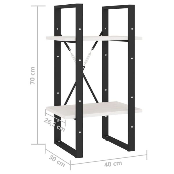 vidaXL Βιβλιοθήκη με 2 Ράφια Λευκή 40x30x70 εκ. από Μασίφ Ξύλο Πεύκου