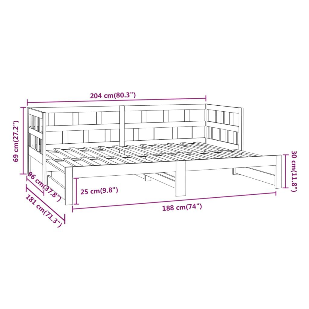 vidaXL Καναπές Κρεβάτι Συρόμενος 2x(90x200) εκ. από Μασίφ Πεύκο