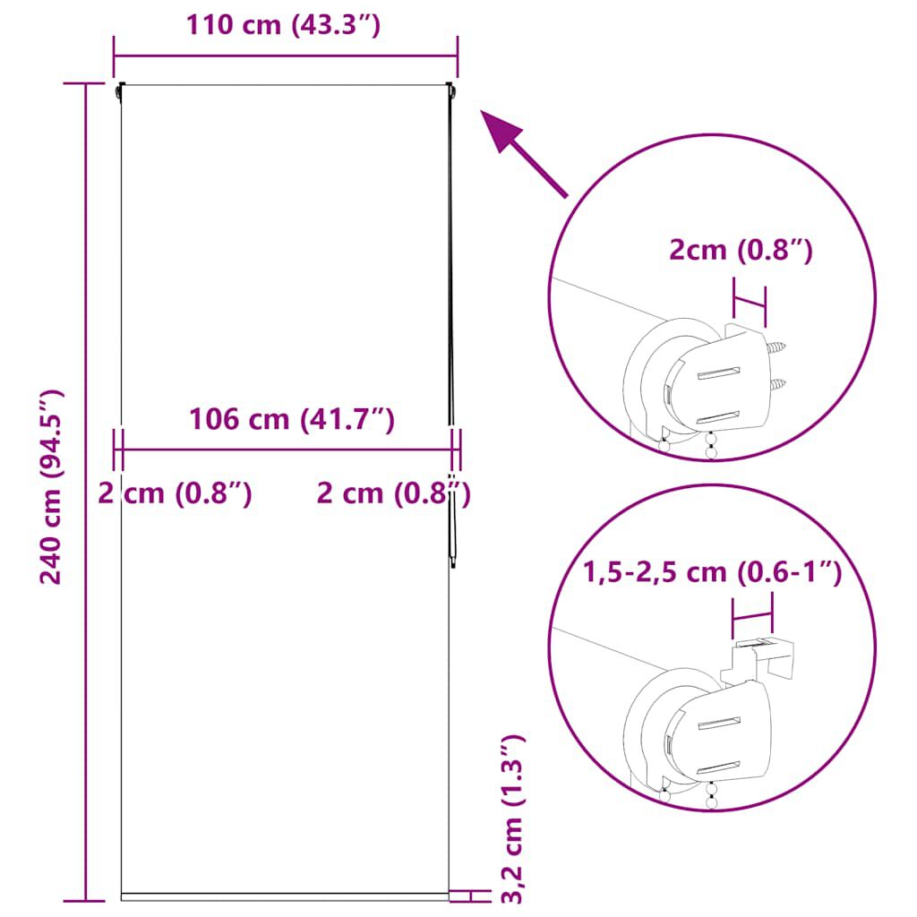 vidaXL Κουρτίνα Μπάνιου Ρολό 110x240 εκ. Πλάτος υφάσματος 106 εκ.