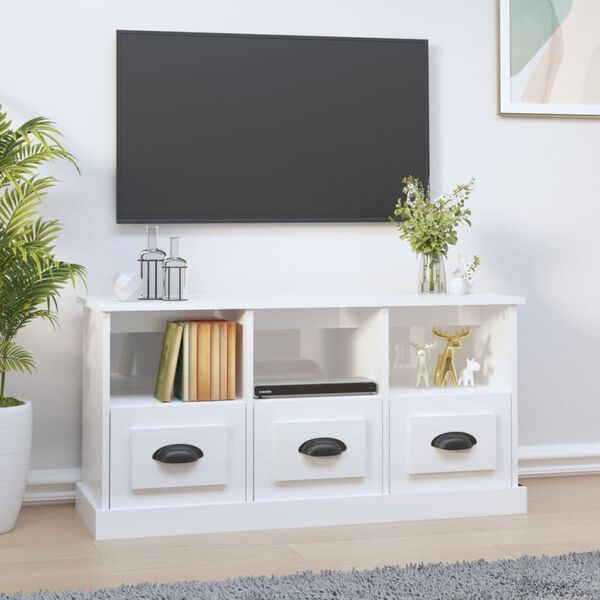 vidaXL Έπιπλο Τηλεόρασης Γυαλ. Λευκό 100x35x50 εκ. Επεξεργασμένο Ξύλο