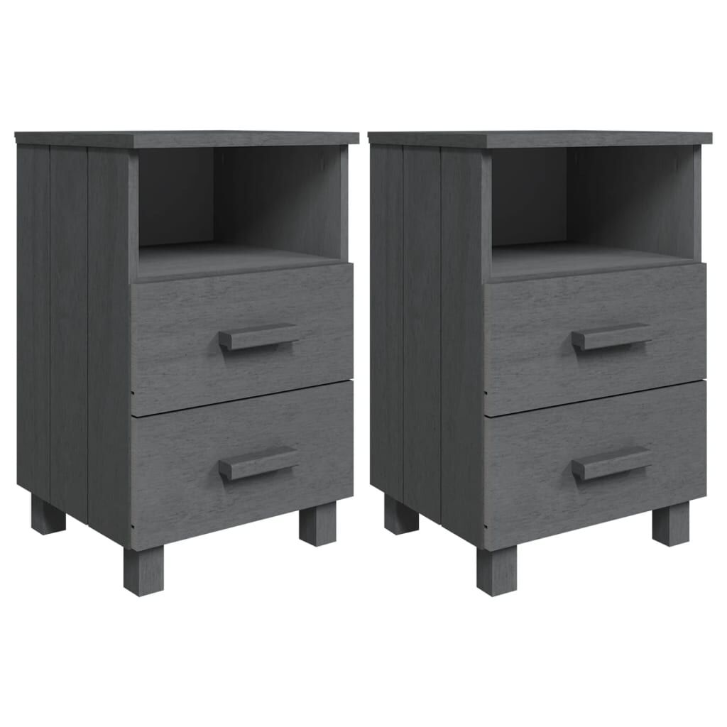 vidaXL Κομοδίνο HAMAR 2 Τεμ. Σκ. Γκρι 40x35x62 εκ. Μασίφ Ξύλο Πεύκου