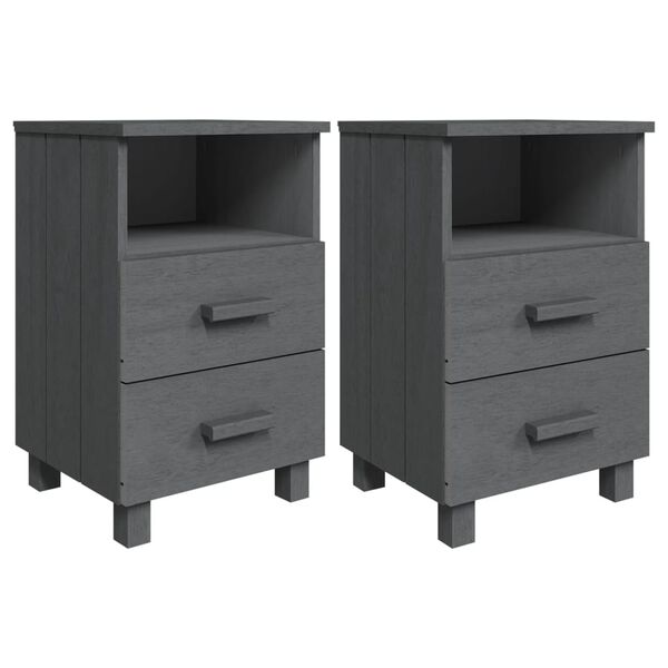 vidaXL Κομοδίνο HAMAR 2 Τεμ. Σκ. Γκρι 40x35x62 εκ. Μασίφ Ξύλο Πεύκου