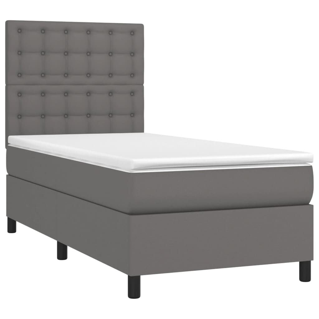vidaXL Κρεβάτι Boxspring με Στρώμα & LED Γκρι 90x200 εκ. Συνθ. Δέρμα