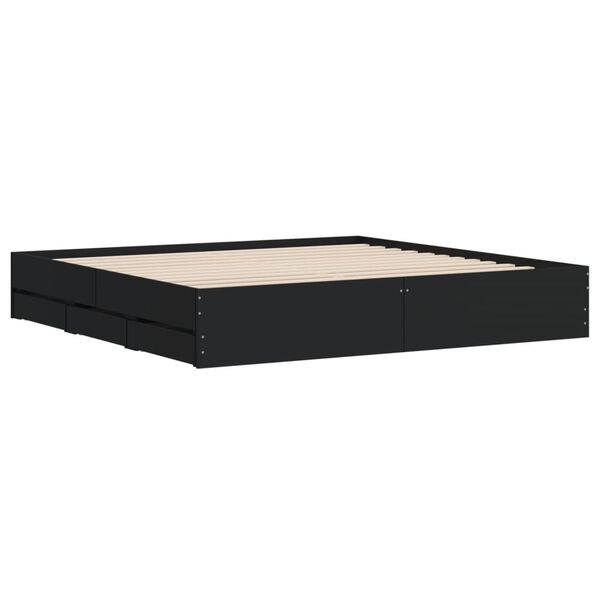 vidaXL Πλαίσιο Κρεβατιού με Συρτάρια Μαύρο 180x200 εκ Επεξεργ. Ξύλο