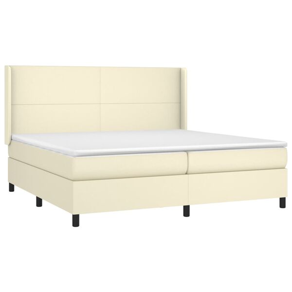 vidaXL Κρεβάτι Boxspring με Στρώμα & LED Κρεμ 200x200 εκ. Συνθ. Δέρμα