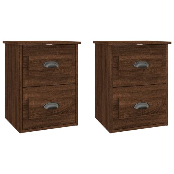 vidaXL Κομοδίνα Επιτοίχια 2 τεμ. Καφέ Δρυς 41,5x36x53 εκ.