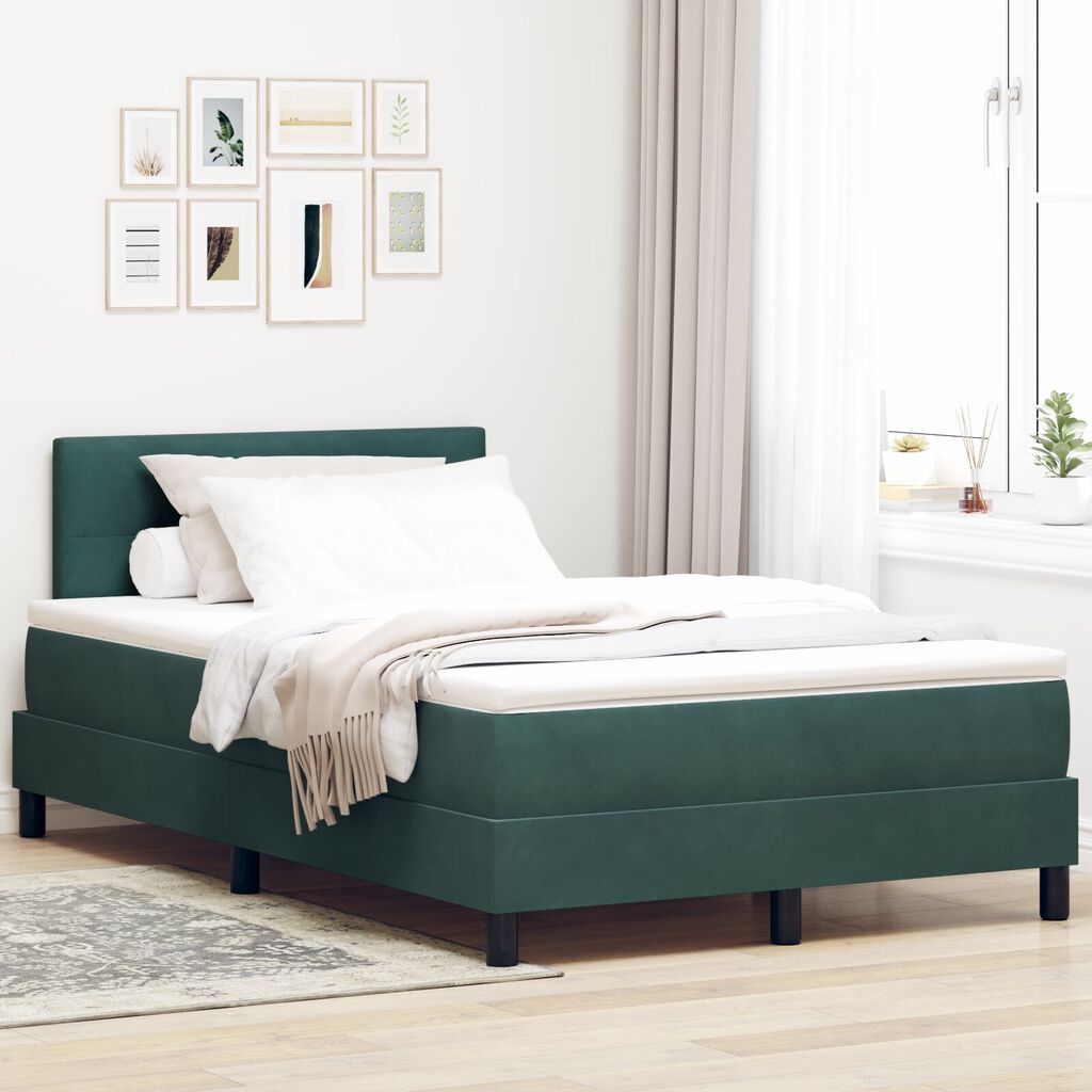 vidaXL Κρεβάτι Box Spring με Στρώμα Σκούρο Πράσινο 120x200 εκ. Βελούδο