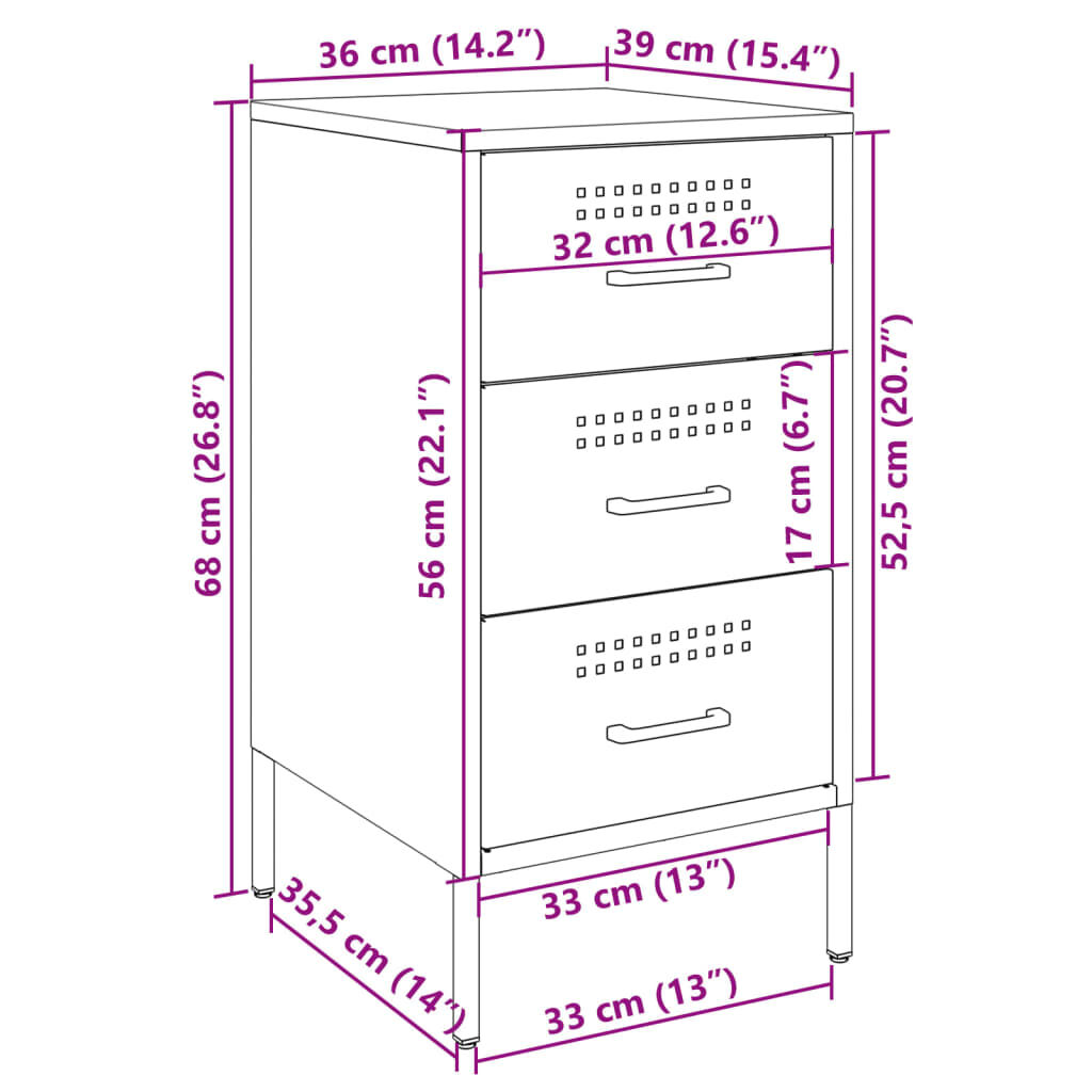 vidaXL Κομοδίνα 2 τεμ. Πράσινο Λαδί 36x39x68 εκ. από Χάλυβα