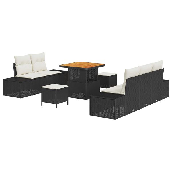 vidaXL Σετ Καναπέ Κήπου με μαξιλάρι 8 pcs Μαύρο Πολυ ράταν