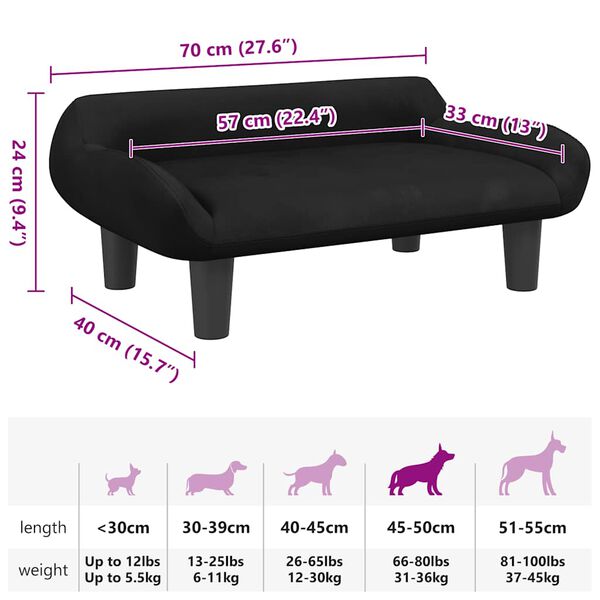 vidaXL Κρεβάτι Σκύλου Μαύρο 70 x 40 x 24 εκ. Βελούδινο