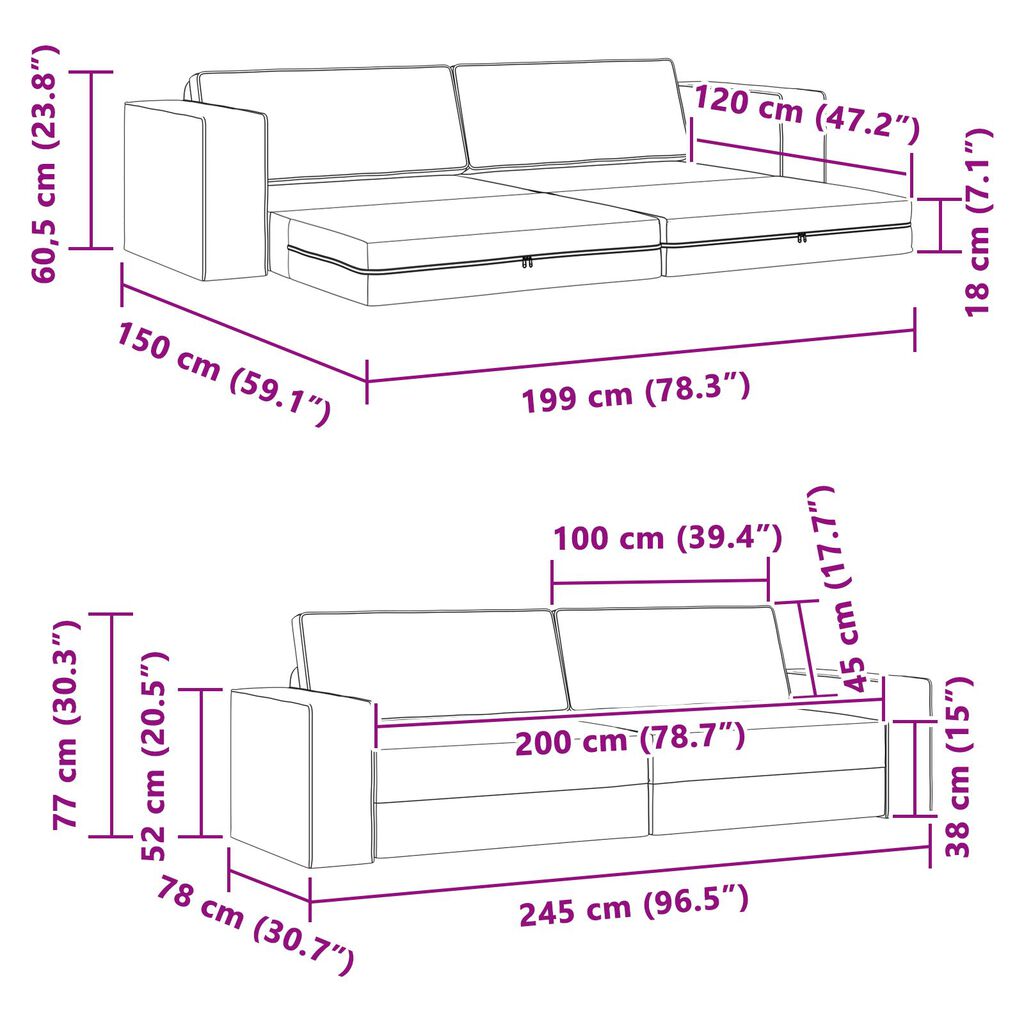 vidaXL Καναπές Κρεβάτι 2-σε-1 Σκούρα Κίτρινη 245x150x60.5 cm Ύφασμα