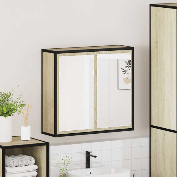 vidaXL Ντουλάπι Καθρέφτη Μπάνιου Sonoma Δρυς 65 x 20 x 60 εκ. από Τεχνητό Ξύλο