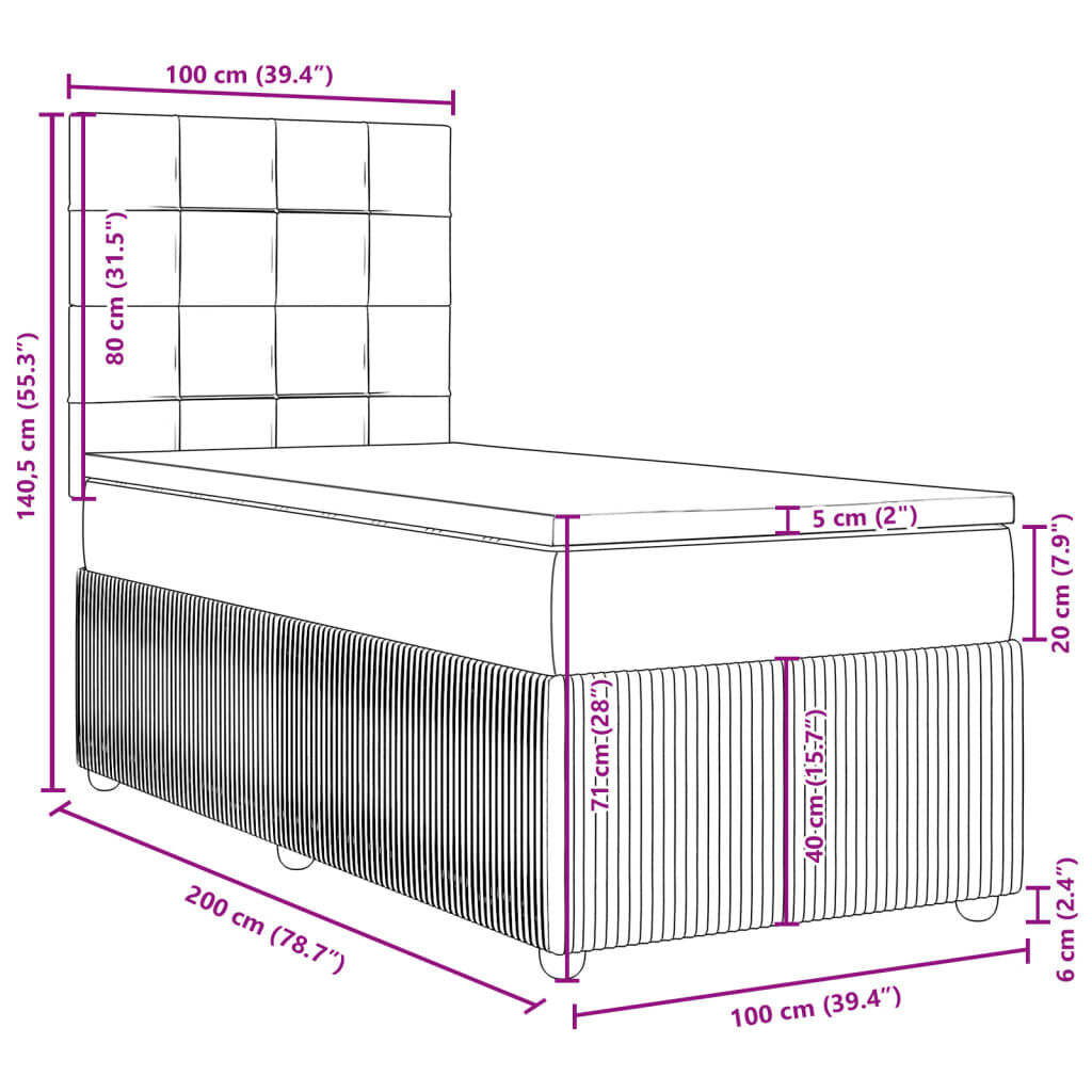 vidaXL Κρεβάτι Boxspring με Στρώμα Μαύρο 100x200 εκ. Βελούδινο