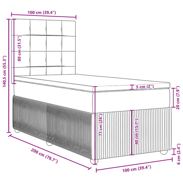 vidaXL Κρεβάτι Boxspring με Στρώμα Μαύρο 100x200 εκ. Βελούδινο