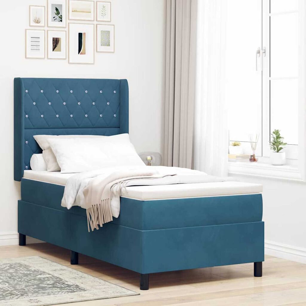 vidaXL Κρεβάτι Box Spring LED με Στρώμα Μπλε 100 x 200 cm Βελούδο