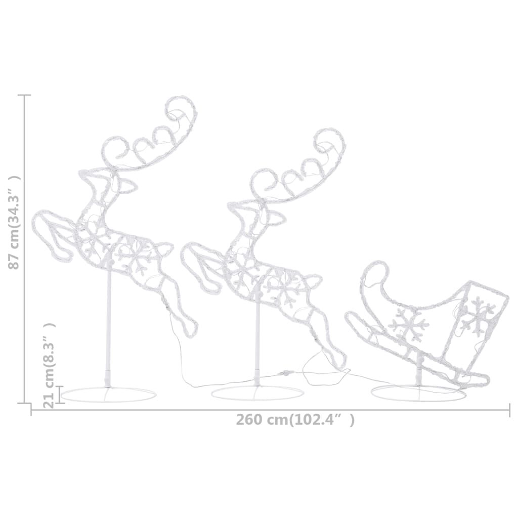 vidaXL Χριστ. Τάρανδος & Έλκηθρο Ψυχρό Λευκό 260x21x87εκ. Ακρυλικό