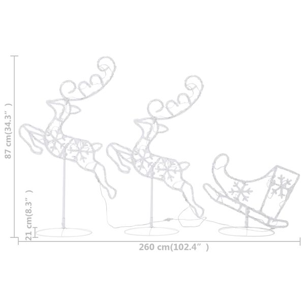 vidaXL Χριστ. Τάρανδος & Έλκηθρο Ψυχρό Λευκό 260x21x87εκ. Ακρυλικό