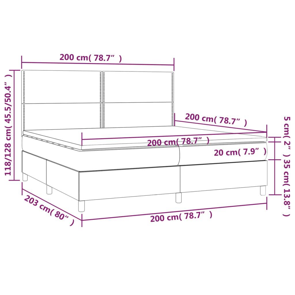 vidaXL Κρεβάτι Boxspring με Στρώμα Γκρι 200x200 εκ. Συνθετικό Δέρμα