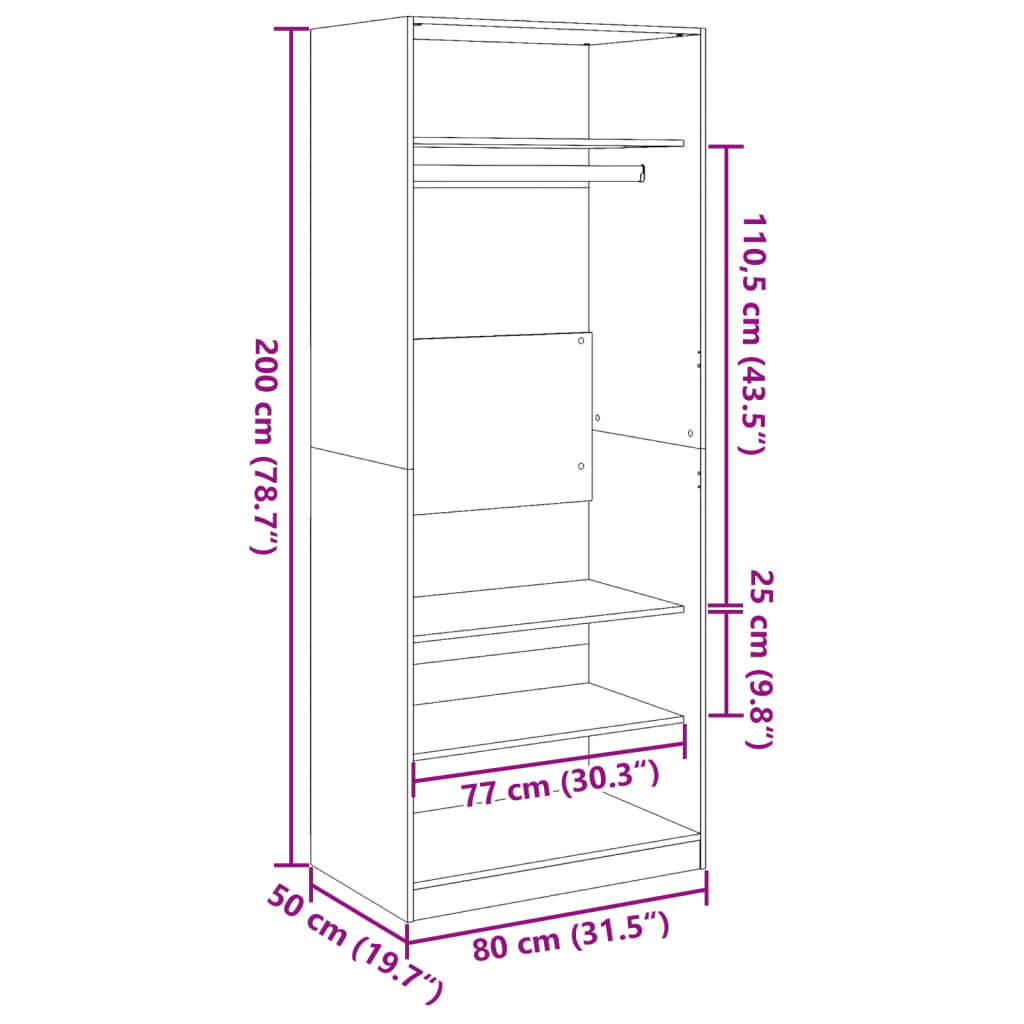 vidaXL Ντουλάπα Λευκή 80 x 50 x 200 εκ. από Επεξεργασμένο Ξύλο