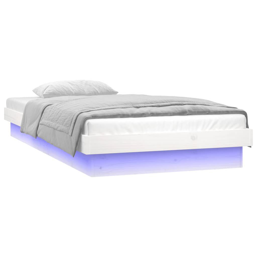 vidaXL Πλαίσιο Κρεβατιού με LED Λευκό 90 x 200 εκ. από Μασίφ Ξύλο