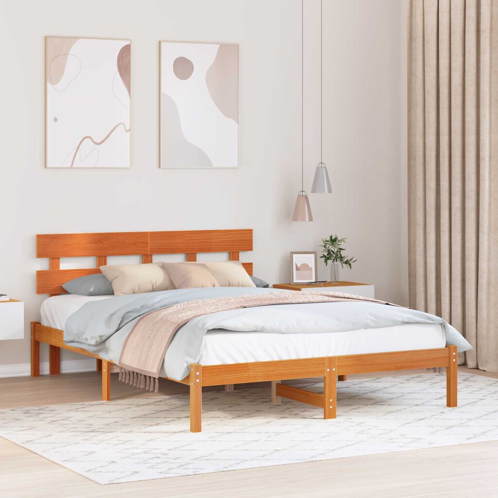 vidaXL Κρεβάτι με κεφαλάρι Καφέ 140x200 εκ μασίφ ξύλο πεύκου