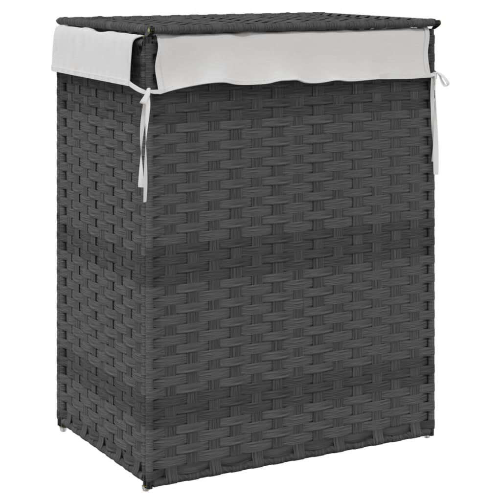 vidaXL Καλάθι Πλυντηρίου με Καπάκι Γκρι 46x33x60 εκ. Συνθετικό Ρατάν