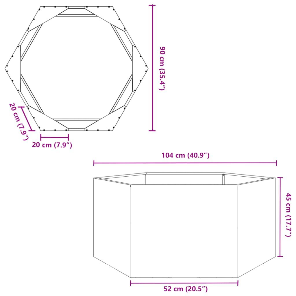 vidaXL Ζαρντινιέρα Κήπου Εξάγωνη Λευκή 104x90x45 εκ. Ατσάλι