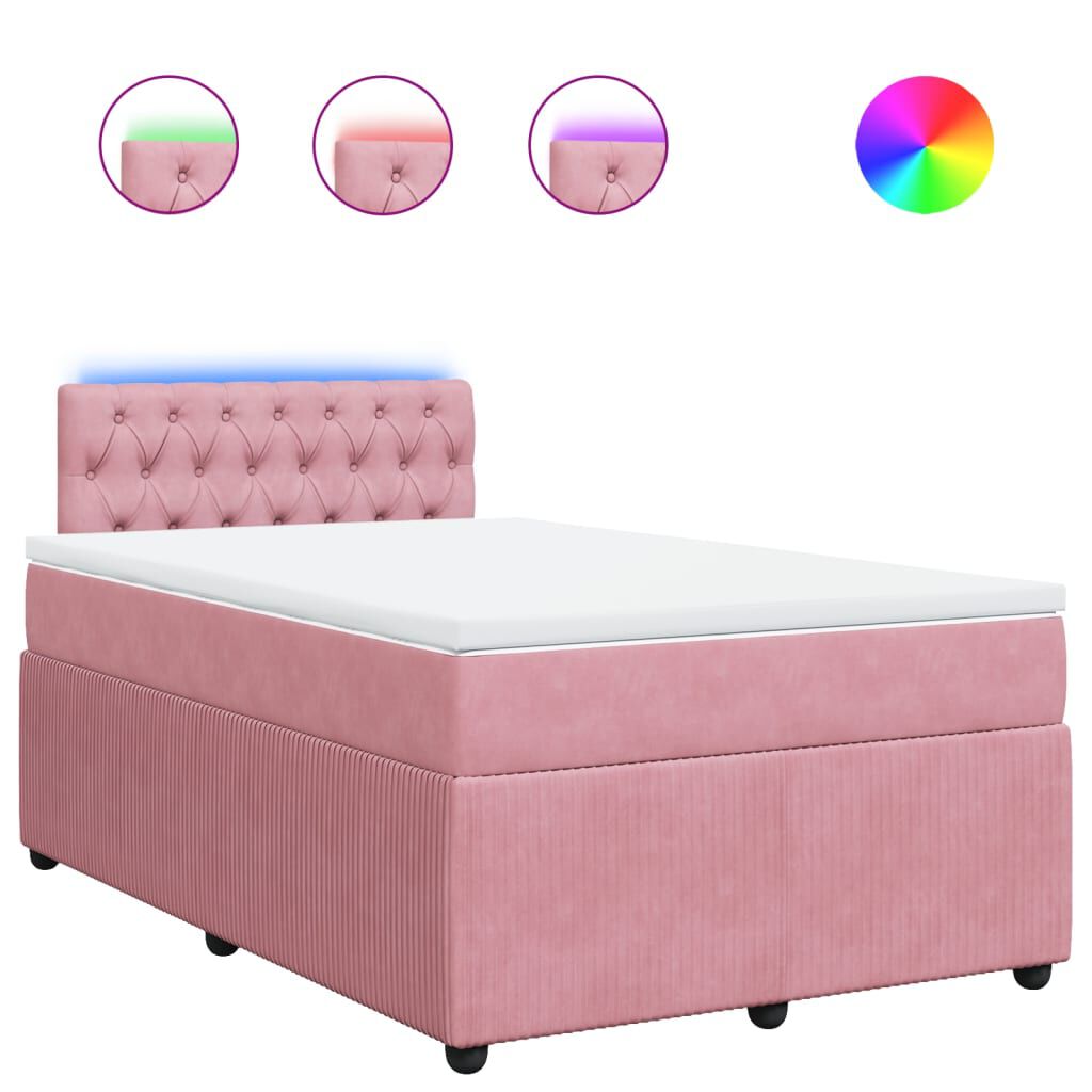 vidaXL Κρεβάτι Boxspring με Στρώμα Ροζ 120x190 εκ. Βελούδινο