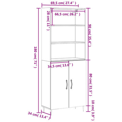 vidaXL Ντουλάπι Γκρι Σκυροδέματος 69,5x34x180 εκ. Επεξεργασμένο Ξύλο
