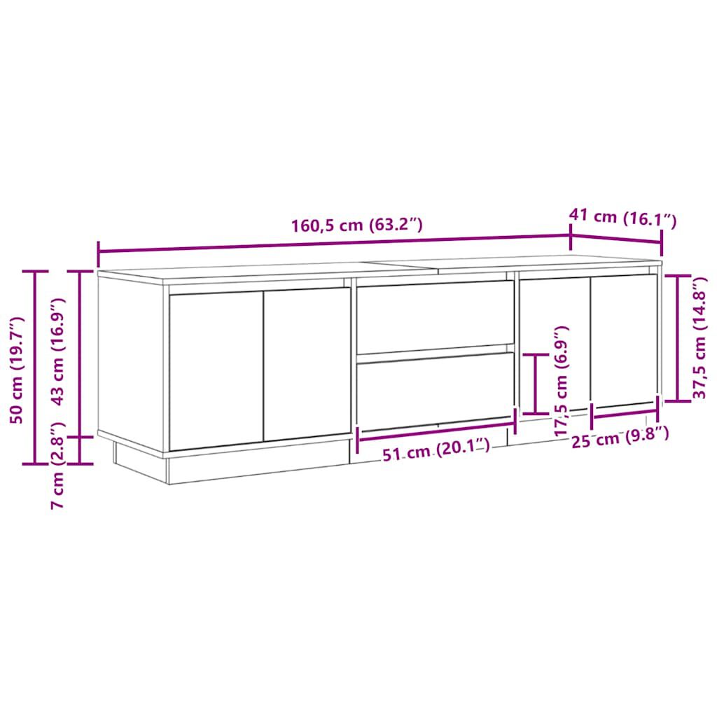 vidaXL Έπιπλο Τηλεόρασης με LED Καπνιστή Δρυς 160,5x41x50 εκ.
