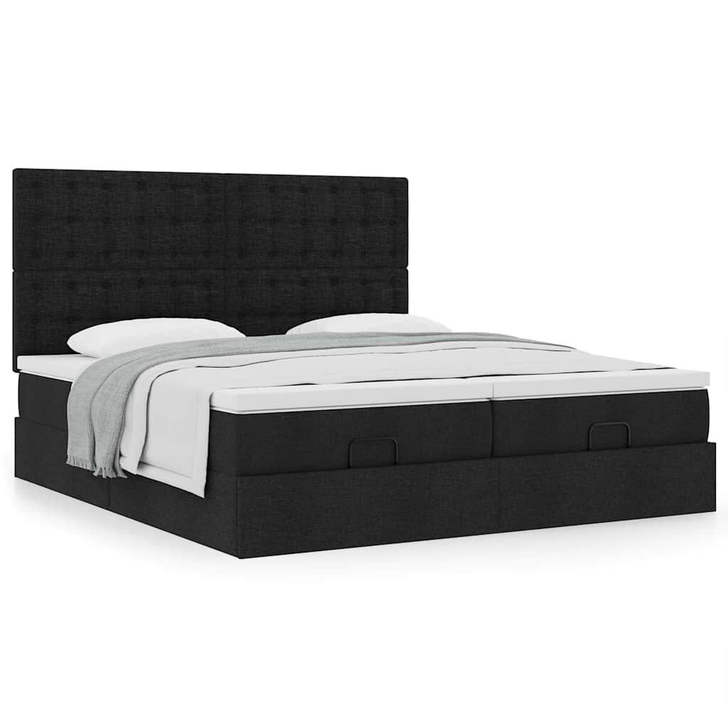 vidaXL Οθωμανικό κρεβάτι με στρώματα Μαύρο 160x200cm Ύφασμα