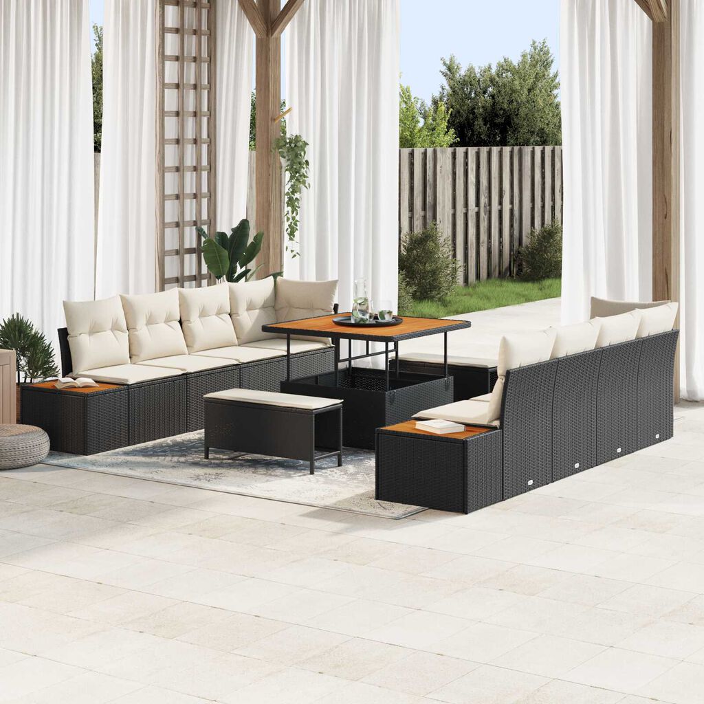 vidaXL Σετ Καναπέ Κήπου με μαξιλάρι 11 pcs Μαύρο Πολυ ράταν