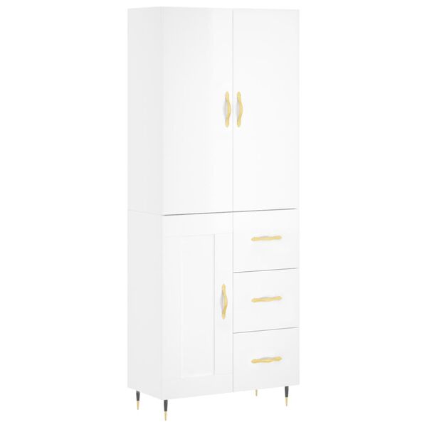 vidaXL Ντουλάπι Γυαλιστερό Λευκό 69,5x34x180 εκ. Επεξεργασμένο Ξύλο