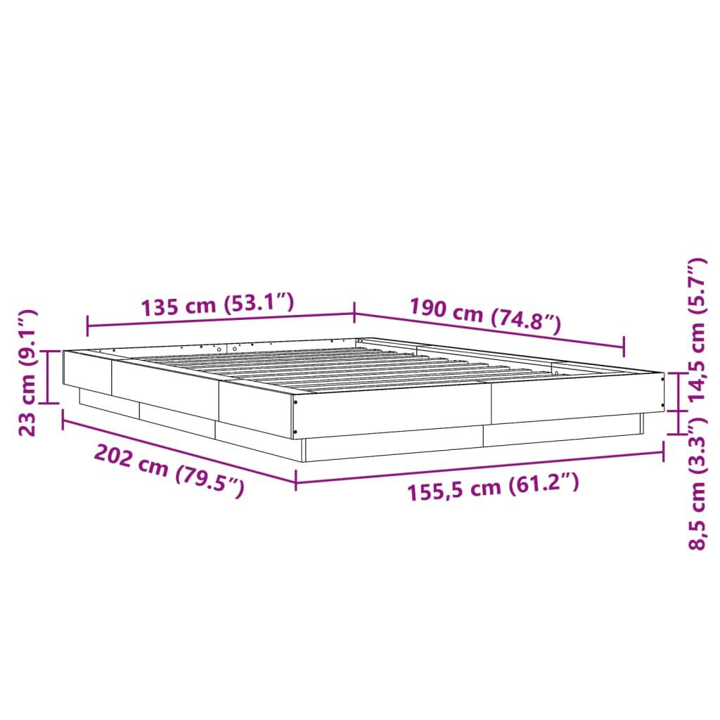 vidaXL Πλαίσιο Κρεβατιού με Φώτα LED Γκρι Σκυρ. 135x190 εκ. Επεξ. Ξύλο