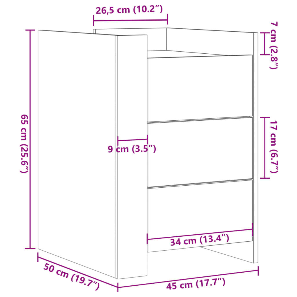 vidaXL Κομοδίνο Λευκό 45 x 50 x 65 εκ. από Επεξεργασμένο Ξύλο