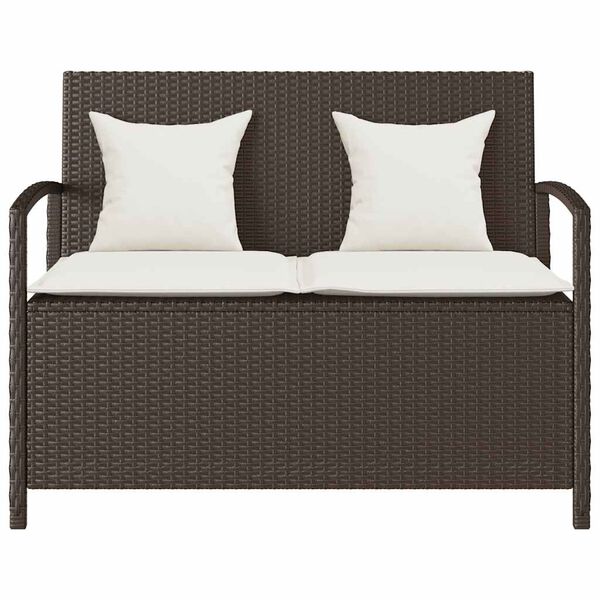 vidaXL Πάγκος αποθήκευσης κήπου με μαξιλάρι Brown Poly Rattan