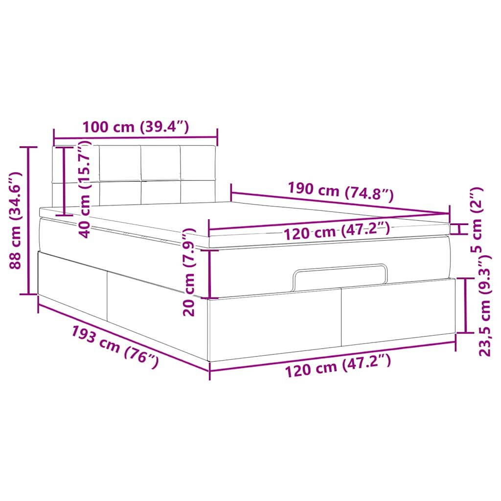 vidaXL Οθωμανικό κρεβάτι με στρώμα&LEDs Σκούρο μπλε 120x190cm Βελούδο